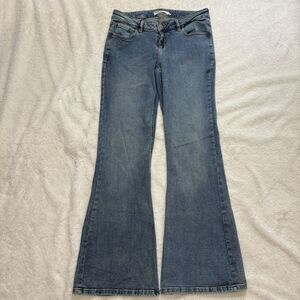 Garage Denim Extreme Low Rise Flare Jeans Womens 11 30 Iris Blue Denim Casual